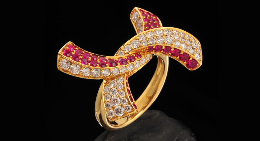 18K Yellow Gold with Ruby and Diamond Ring