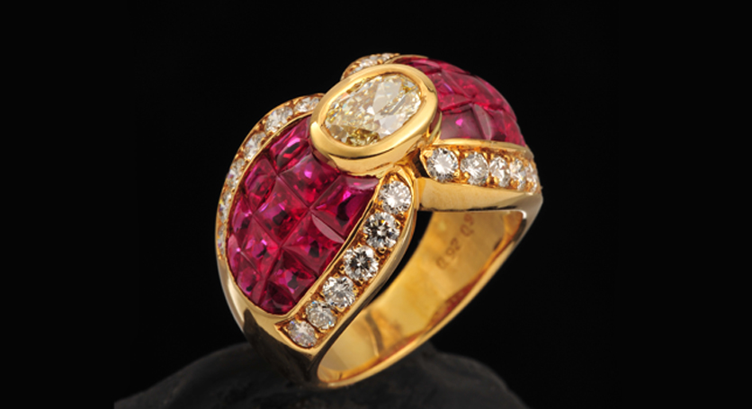 18K Yellow Gold with Ruby and Diamond Ring