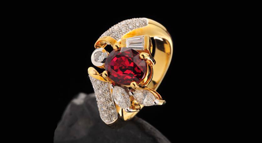 18K Yellow Gold with Ruby and Diamond Ring