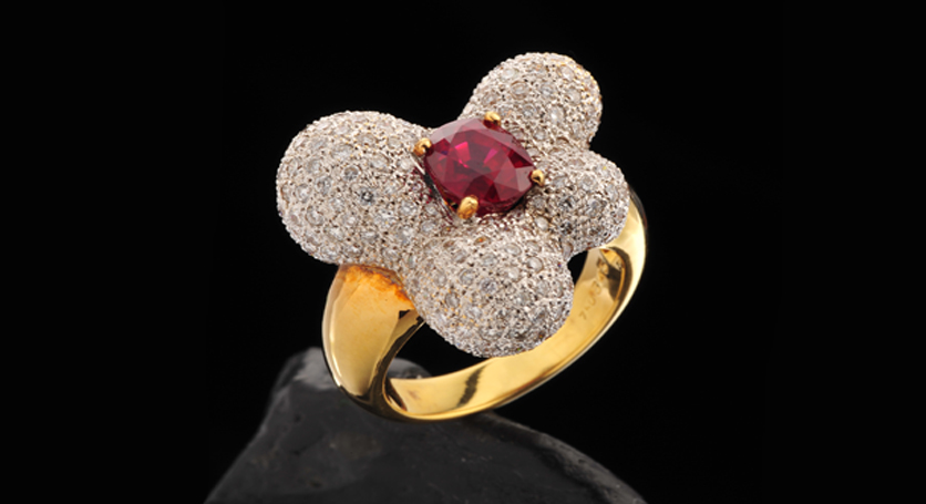 18K Yellow Gold with Ruby and Diamond Ring