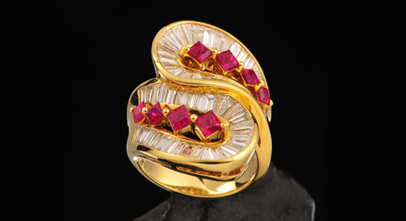 18K Yellow Gold with Ruby and Diamond Ring