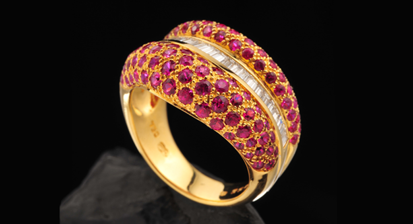 18K Yellow Gold with Ruby and Diamond Ring