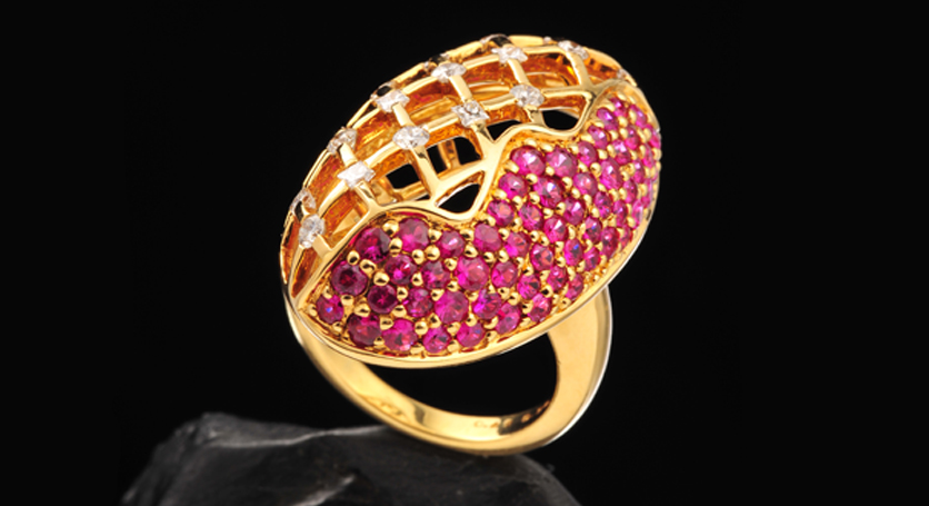 18K Yellow Gold with Ruby and Diamond Ring