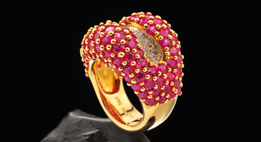 18K Yellow Gold with Ruby and Diamond Ring