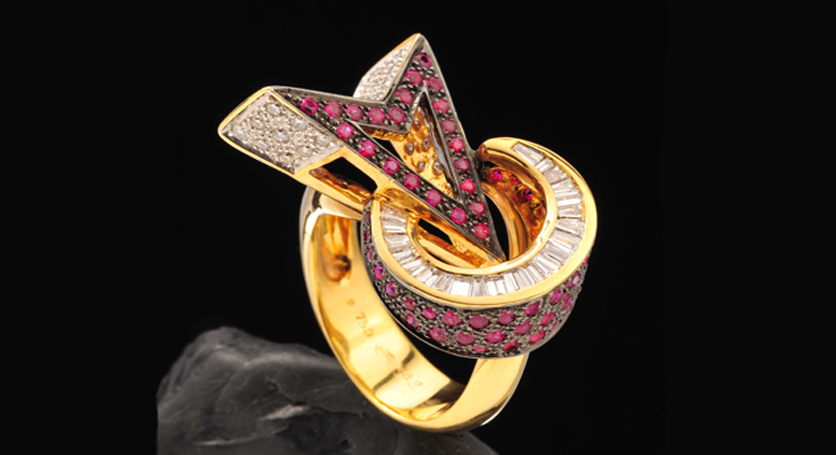 18K Yellow Gold with Ruby and Diamond Ring