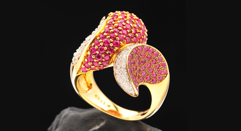 18K Yellow Gold with Ruby and Diamond Ring