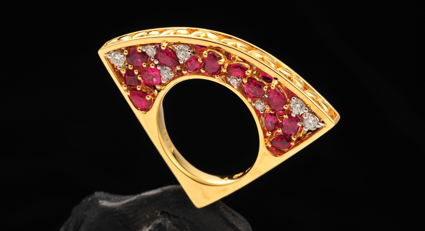 18K Yellow Gold with Ruby and Diamond Ring