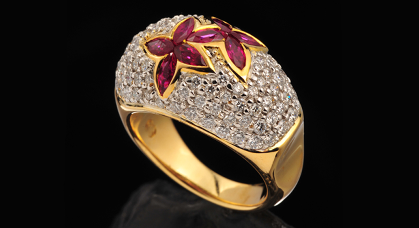 18K Yellow Gold with Ruby and Diamond Ring