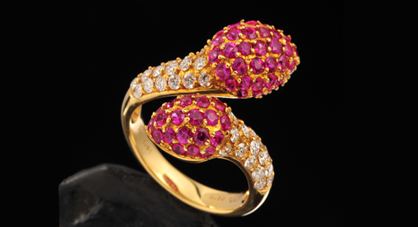 18K Yellow Gold with Ruby and Diamond Ring