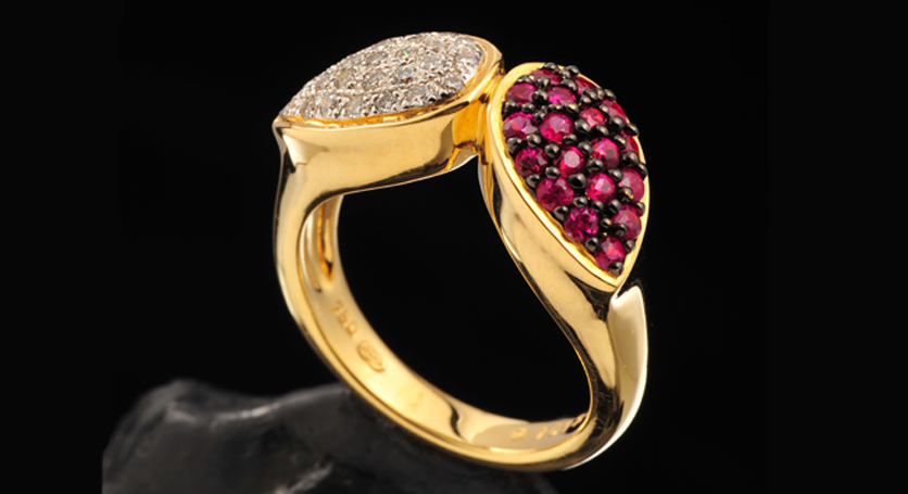 18K Yellow Gold with Ruby and Diamond Ring