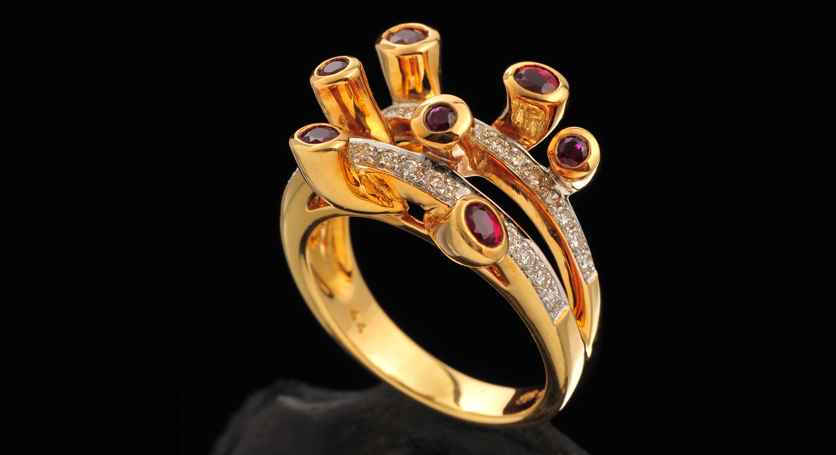 18K Yellow Gold with Ruby and Diamond Ring