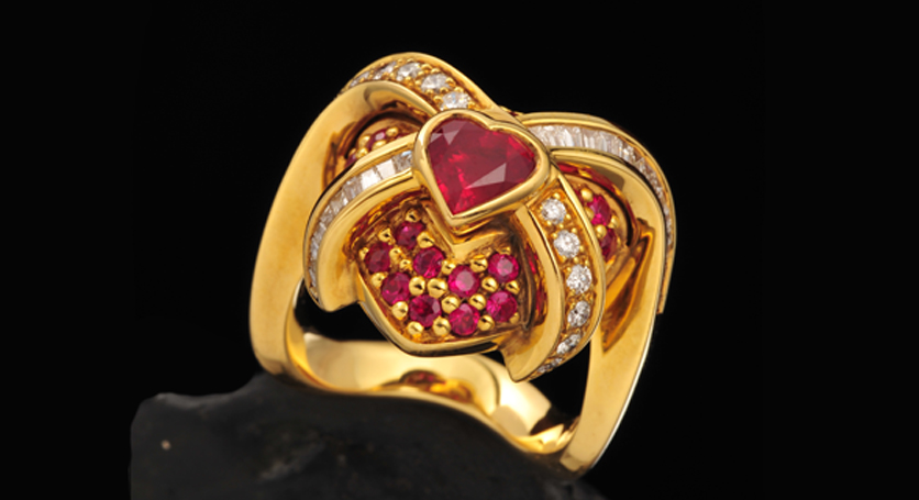 18K Yellow Gold with Ruby and Diamond Ring
