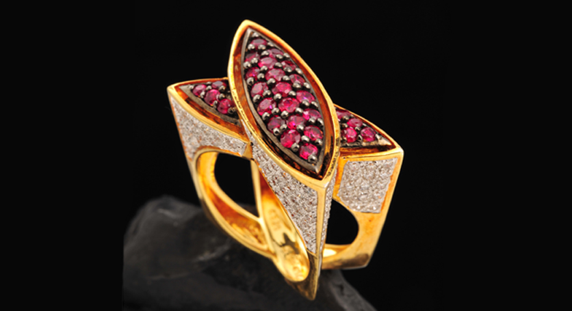 18K Yellow Gold with Ruby and Diamond Ring