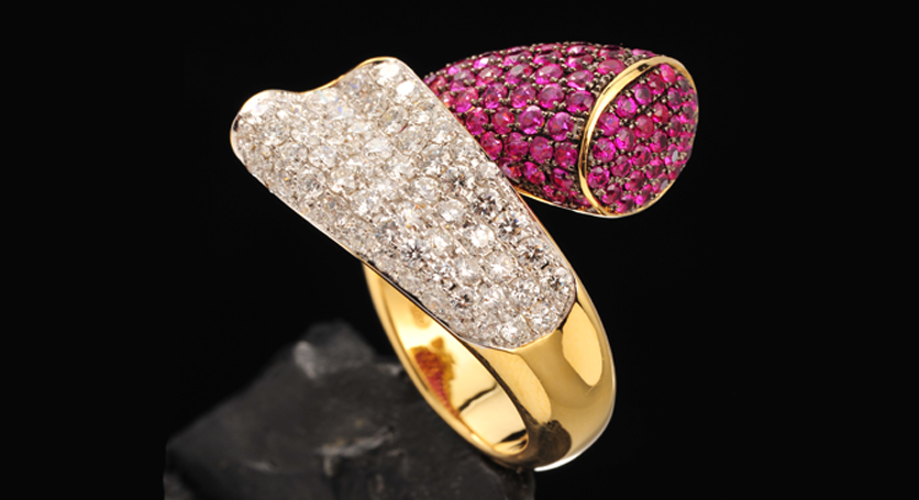 18K Yellow Gold with Ruby and Diamond Ring