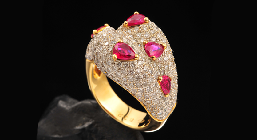 18K Yellow Gold with Ruby and Diamond Ring
