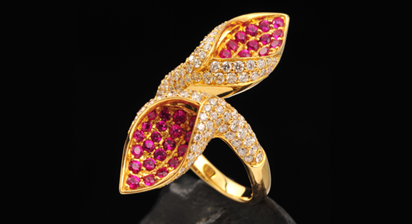 18K Yellow Gold with Ruby and Diamond Ring