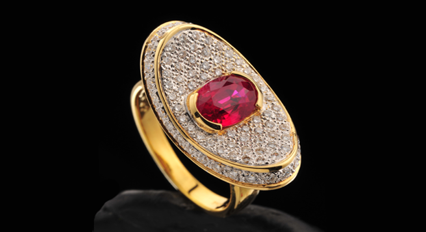 18K Yellow Gold with Ruby and Diamond Ring