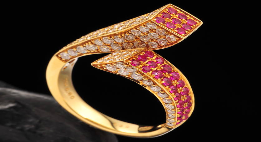 18K Yellow Gold with Ruby and Diamond Ring
