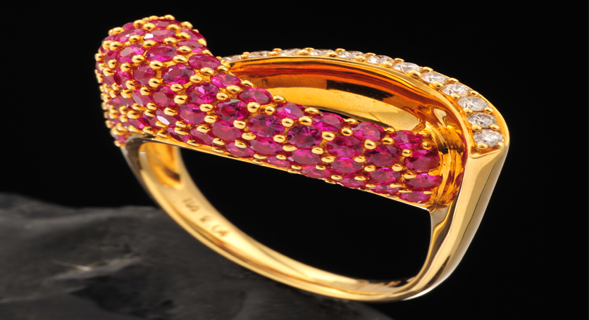 18K Yellow Gold with Ruby and Diamond Ring