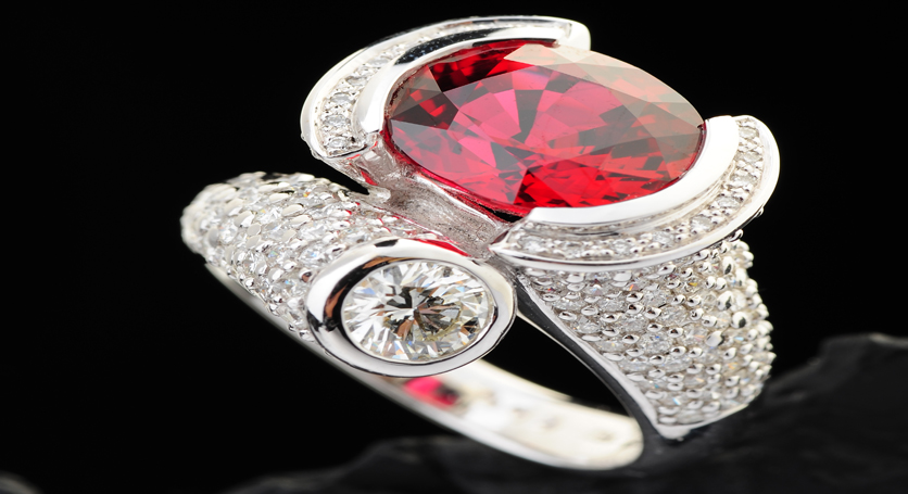18K White Gold with Ruby and Diamond Ring