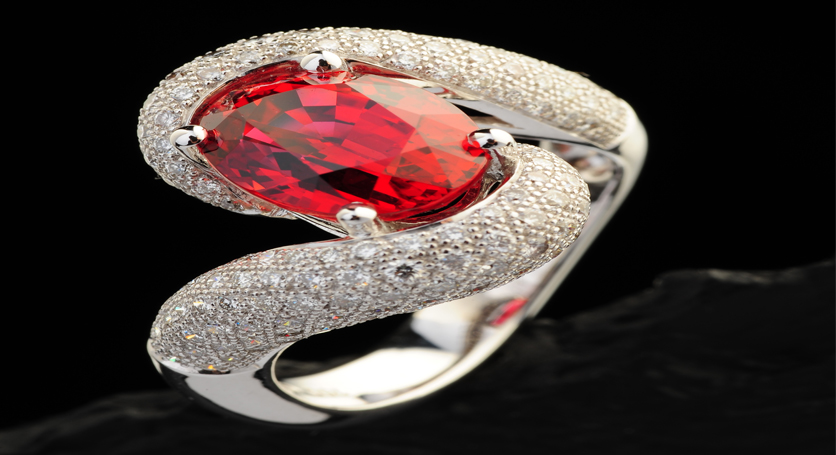 18K White Gold with Ruby and Diamond Ring