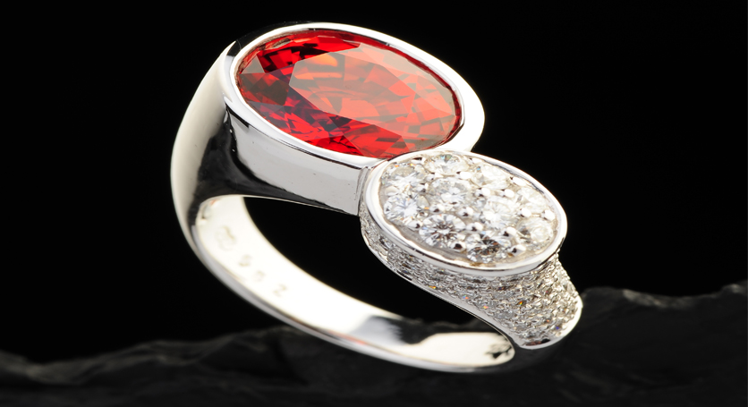 18K White Gold with Ruby and Diamond Ring
