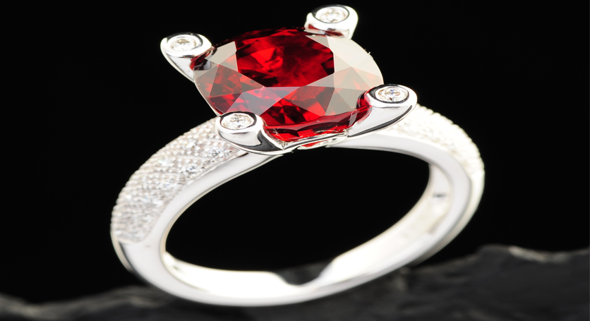 18K White Gold with Ruby and Diamond Ring