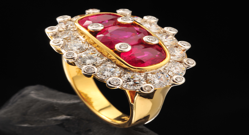 18K Yellow Gold with Ruby and Diamond Ring