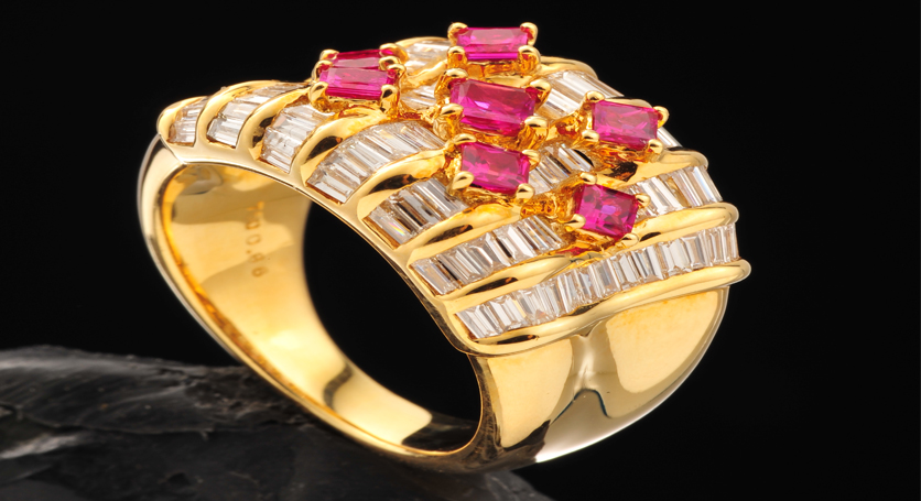 18K Yellow Gold with Ruby and Diamond Ring