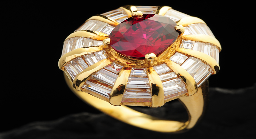 18K Yellow Gold with Ruby and Diamond Ring