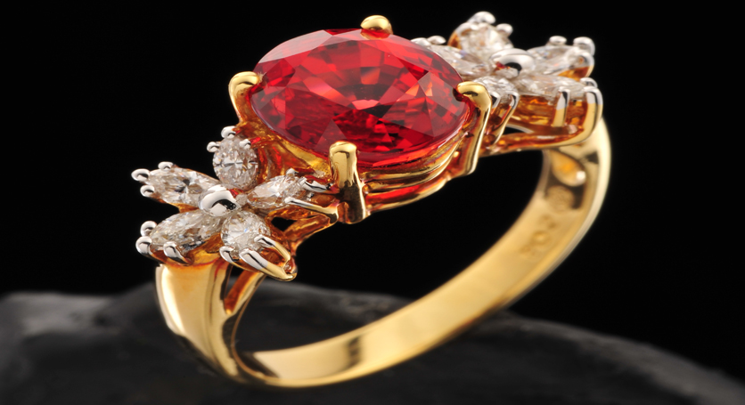 18K Yellow Gold with Ruby and Diamond Ring