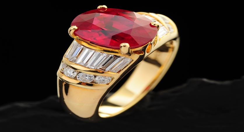 18K Yellow Gold with Ruby and Diamond Ring
