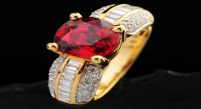 18K Yellow Gold with Ruby and Diamond Ring