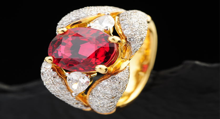 18K Yellow Gold with Ruby and Diamond Ring