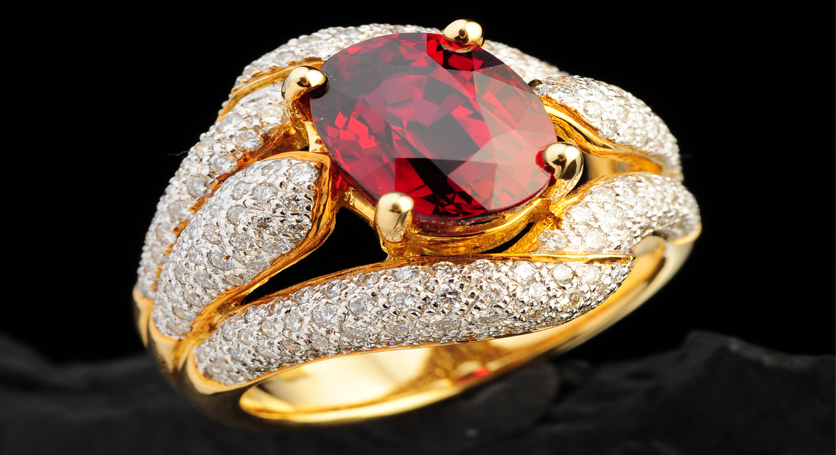 18K Yellow Gold with Ruby and Diamond Ring