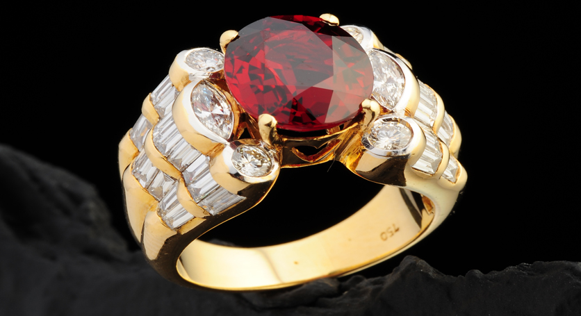 18K Yellow Gold with Ruby and Diamond Ring
