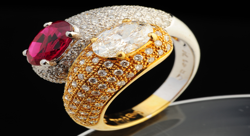 18K White and Yellow Gold with Ruby and Diamond Ring