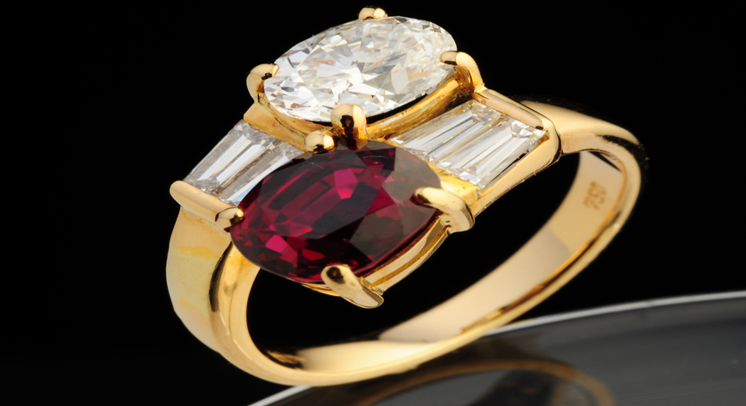 18K Yellow Gold with Ruby and Diamond Ring