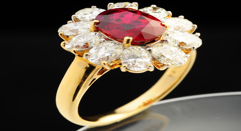 18K Yellow Gold with Ruby and Diamond Ring