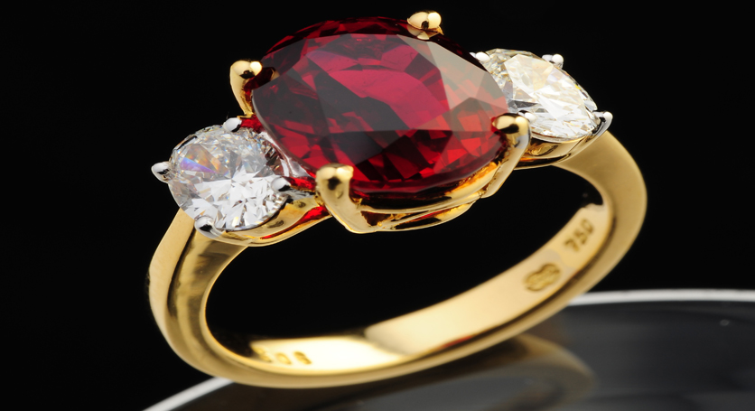 18K Yellow Gold with Ruby and Diamond Ring