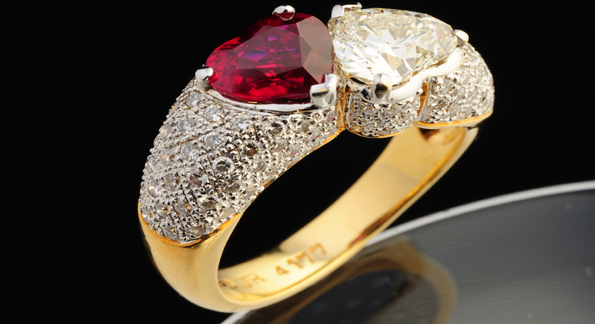 18K Yellow Gold with Ruby and Diamond Ring
