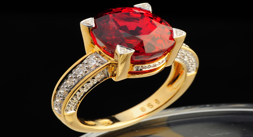 18K Yellow Gold with Ruby and Diamond Ring