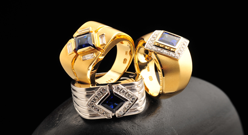 18K White Gold with Sapphire and Diamond Ring + 18K Yellow Gold with Sapphire and Diamond Rings