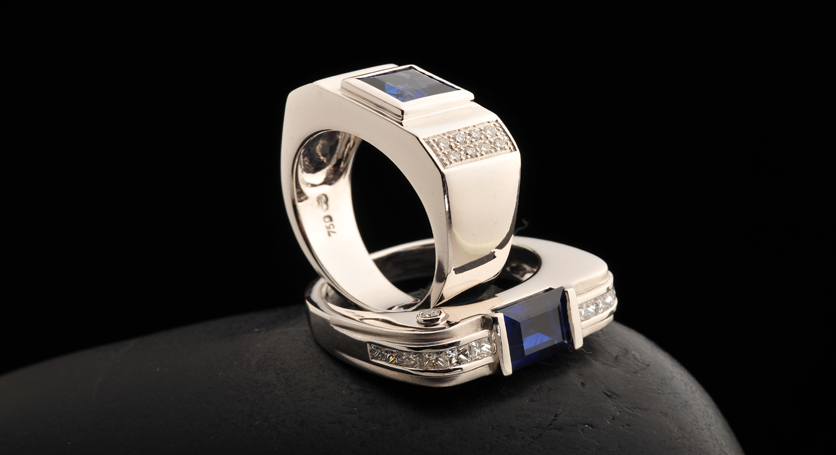 18K White Gold with Sapphire and Diamond Rings