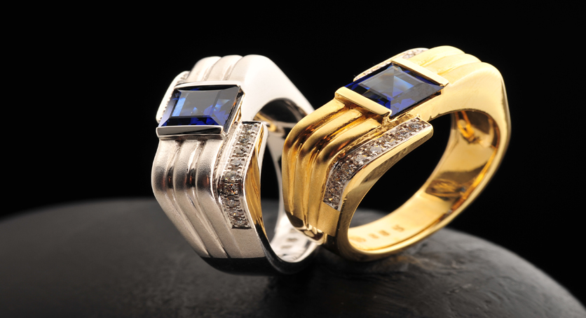 18K White Gold with Sapphire and Diamond Ring + 18K Yellow Gold with Sapphire and Diamond Ring