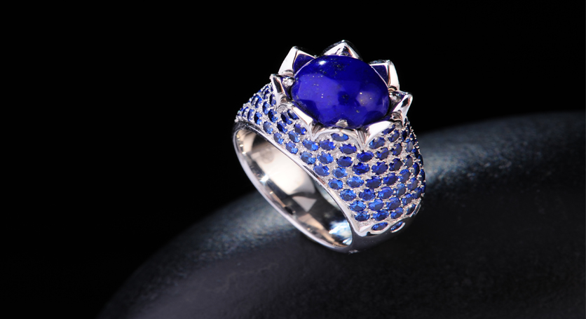 18K White Gold with Sapphire, Lapis Lazuli and Diamond Ring