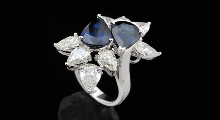 18K White Gold with Sapphire and Diamond Ring