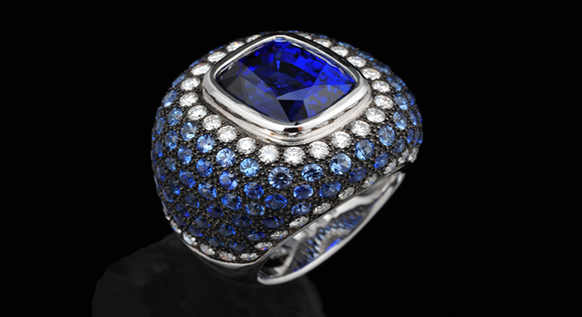 18K White Gold with Sapphire and Diamond Ring