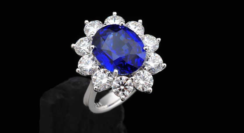 18K White Gold with Sapphire and Diamond Ring