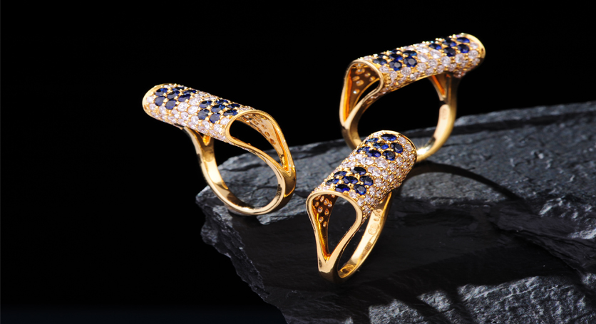 18K Yellow Gold with Sapphire and Diamond Rings